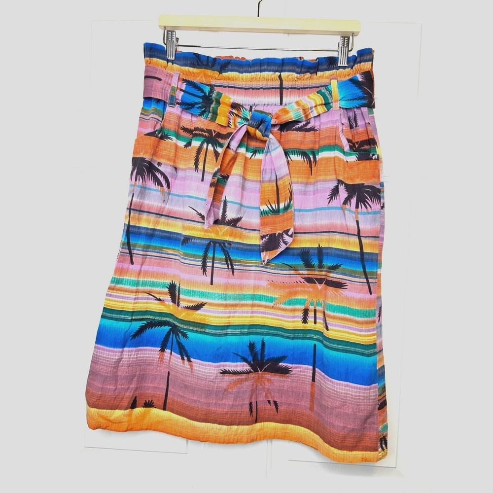 Her Destiny Palm Tree Sunset Midi Skirt XL